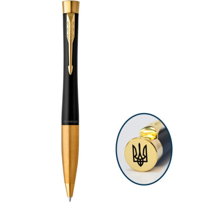 Ручка шариковая Parker URBAN Muted Black GT BP Трезубец на торце 30035_TR