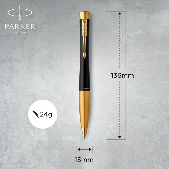 Ручка кулькова Parker URBAN Muted Black GT BP Тризуб на торці 30035_TR