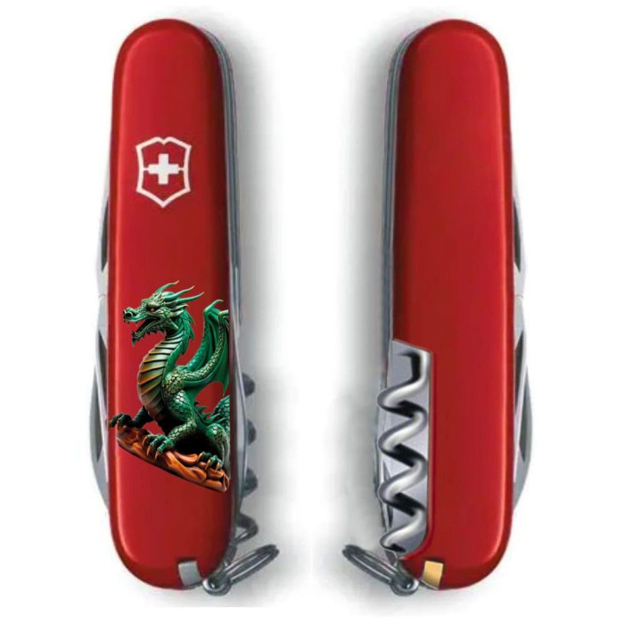 Ніж Victorinox Spartan Zodiac 91мм/12функ/черв /Зелений дракон на дереві Vx13603_Z3350u