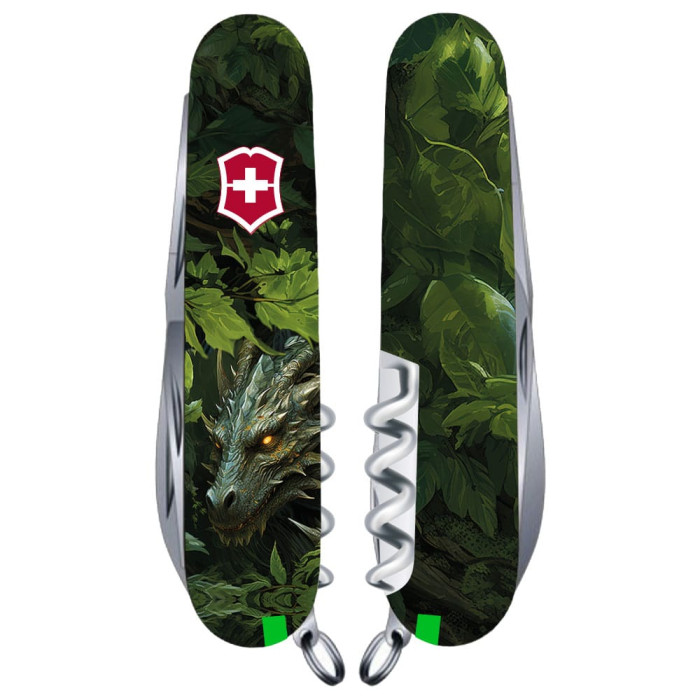 Ніж Victorinox Huntsman Zodiac 91мм/15функ /Зелений дерев'яний дракон Vx13713.3_Z3240p